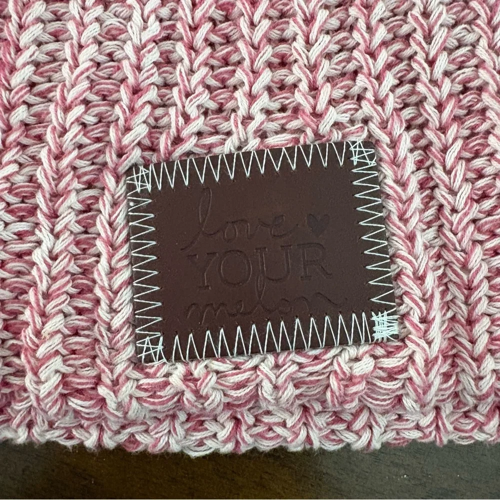 Love Your Melon Pink and White Knit Beanie Hat Winter